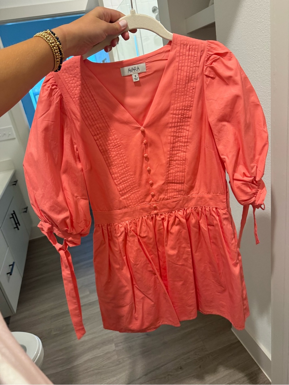 Coral Pink Puff-Sleeve Dress